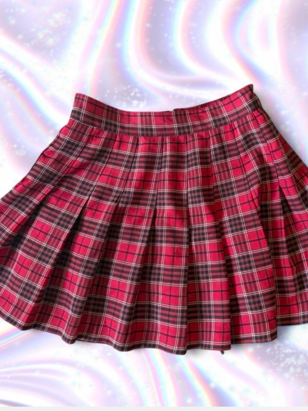 Love Tree Red Plaid Pleated Skater Skirt
